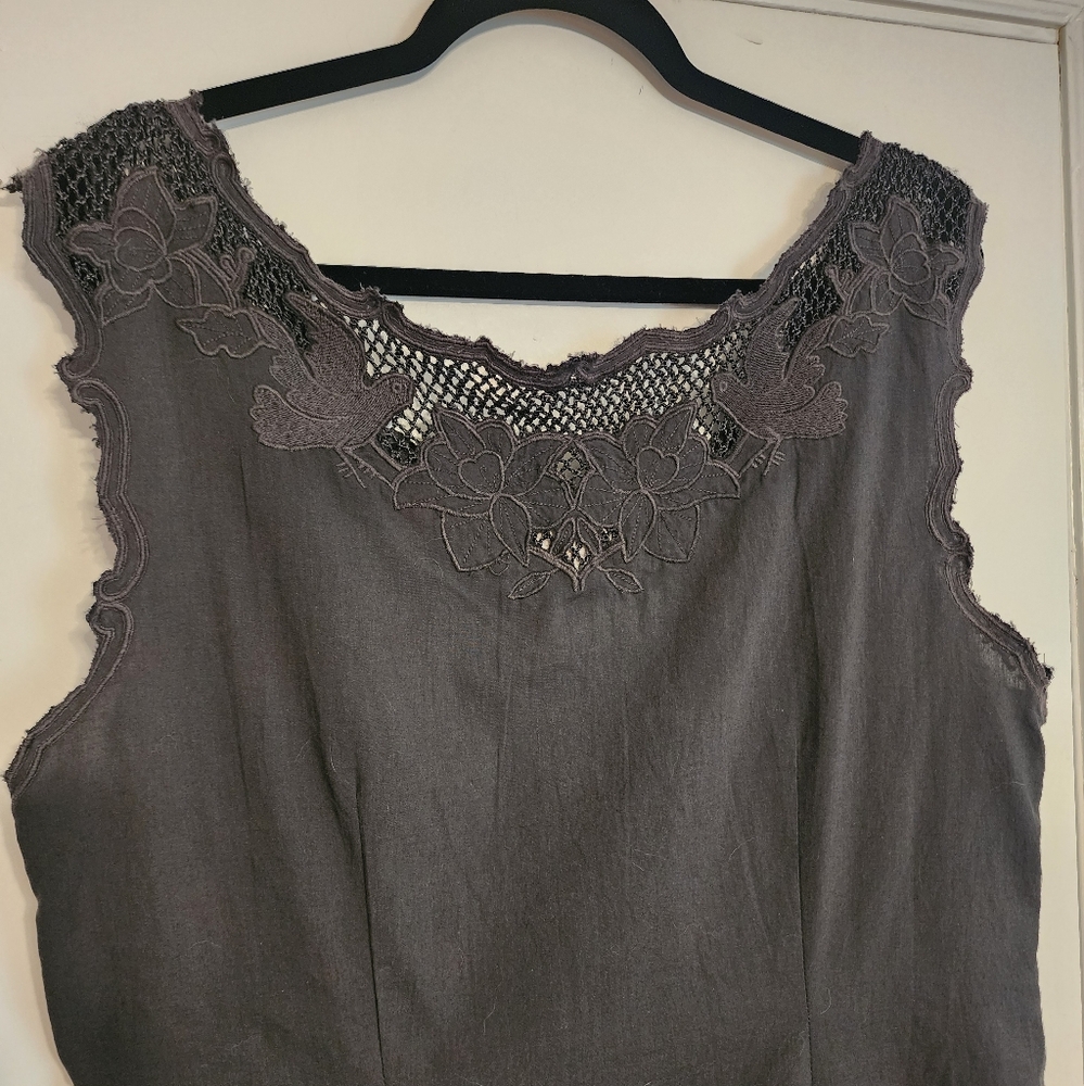 Free People Gray Embroidered Mini Dress Size Large NWT - Picture 5 of 9
